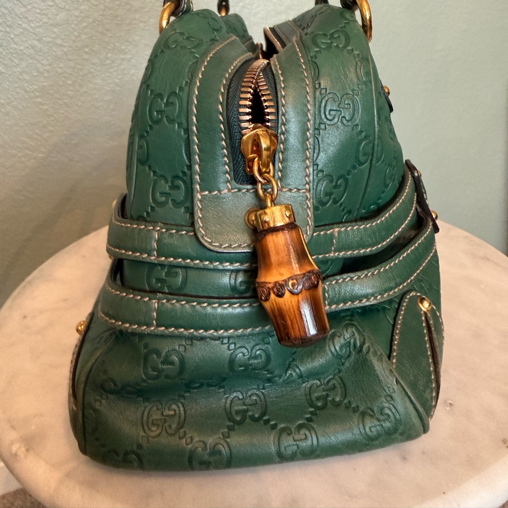 Gucci Dark Green Guccissima Leather Shoulder Bag with Gold Hardware - Picture 7 of 13